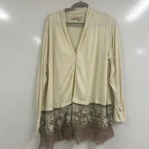 Boho Cottagecore Romantic Flowy Neutral Cream Lace Hem Long Sleeve Top XL